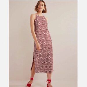 Boden Halter Maxi Dress in Red Floral Tile Women's Size 6 NWT